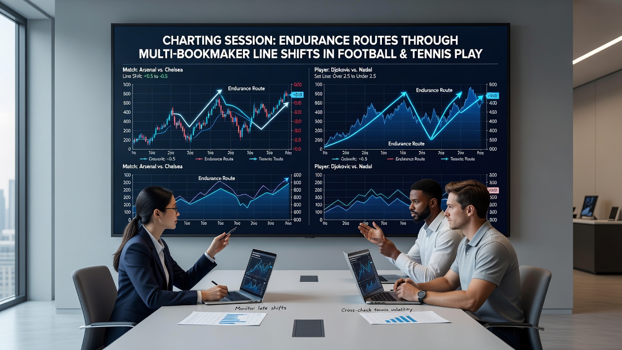 Graph illustrating endurance routes and cumulative line movement across bookmakers in extended tennis and football sessions