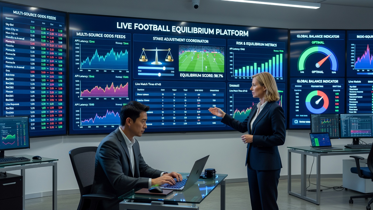 Split-screen interface showing live tennis match odds convergence across sources with stake distribution metrics overlaid