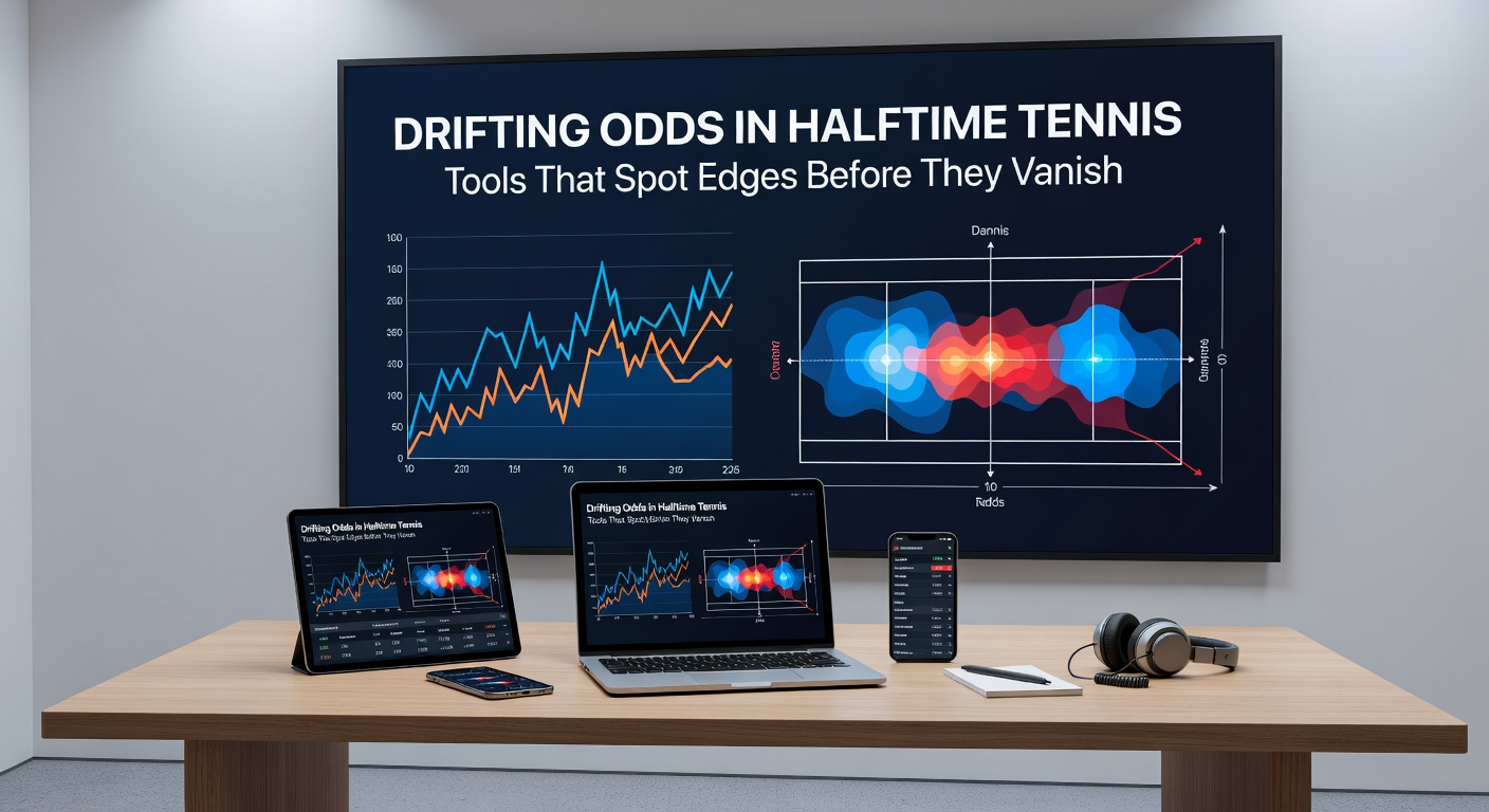 Screenshot of a betting dashboard highlighting drifting odds on a tennis halftime market, with arrows pointing to lengthening lines across bookmakers